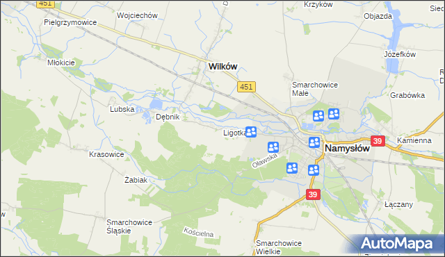 mapa Ligotka gmina Namysłów, Ligotka gmina Namysłów na mapie Targeo
