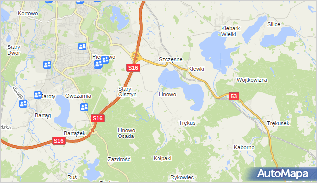 mapa Linowo gmina Purda, Linowo gmina Purda na mapie Targeo