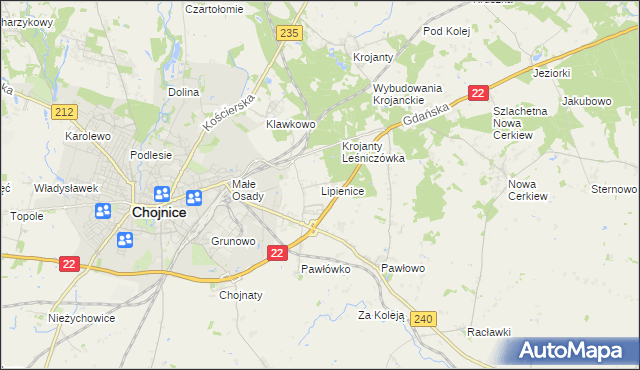 mapa Lipienice gmina Chojnice, Lipienice gmina Chojnice na mapie Targeo