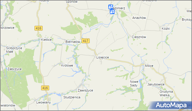 mapa Lisięcice, Lisięcice na mapie Targeo