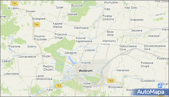 mapa Łobzów gmina Wolbrom, Łobzów gmina Wolbrom na mapie Targeo