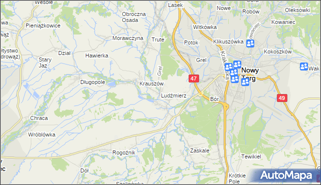 mapa Ludźmierz, Ludźmierz na mapie Targeo