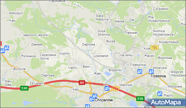 mapa Luszowice gmina Chrzanów, Luszowice gmina Chrzanów na mapie Targeo