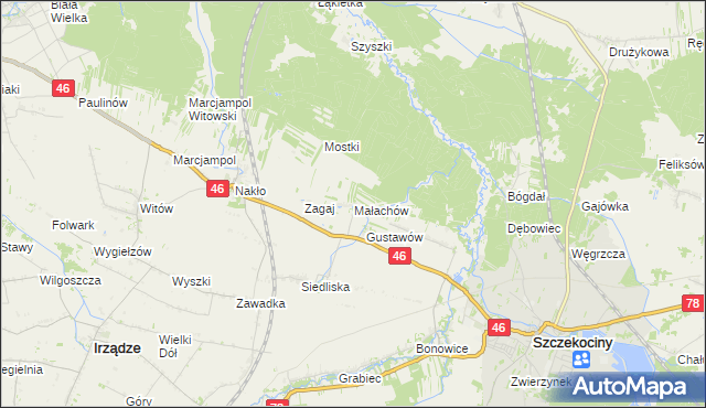 mapa Małachów gmina Szczekociny, Małachów gmina Szczekociny na mapie Targeo