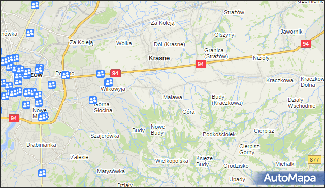 mapa Malawa gmina Krasne, Malawa gmina Krasne na mapie Targeo