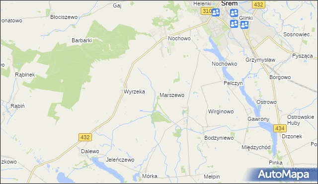 mapa Marszewo gmina Śrem, Marszewo gmina Śrem na mapie Targeo