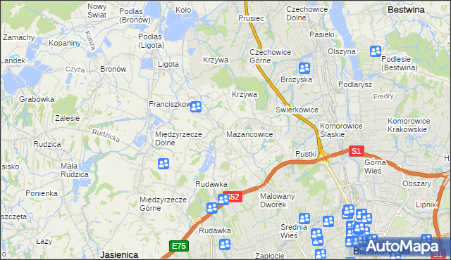 mapa Mazańcowice, Mazańcowice na mapie Targeo