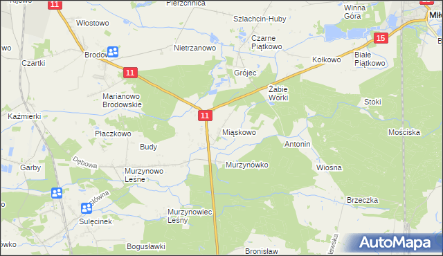 mapa Miąskowo gmina Krzykosy, Miąskowo gmina Krzykosy na mapie Targeo