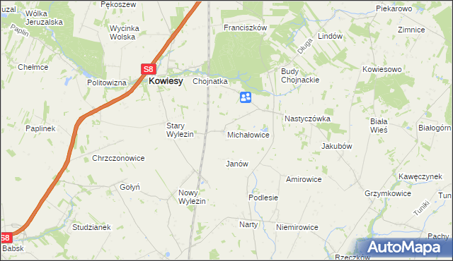 mapa Michałowice gmina Kowiesy, Michałowice gmina Kowiesy na mapie Targeo