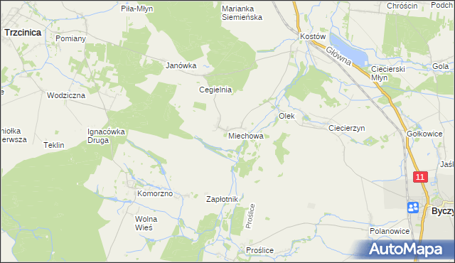 mapa Miechowa, Miechowa na mapie Targeo