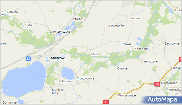 mapa Milin gmina Mietków, Milin gmina Mietków na mapie Targeo