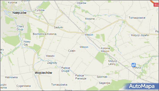 mapa Miłocin gmina Wojciechów, Miłocin gmina Wojciechów na mapie Targeo