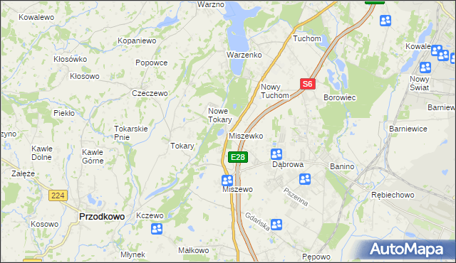 mapa Miszewko gmina Żukowo, Miszewko gmina Żukowo na mapie Targeo