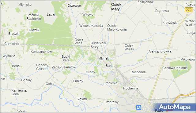 mapa Młynek gmina Osiek Mały, Młynek gmina Osiek Mały na mapie Targeo