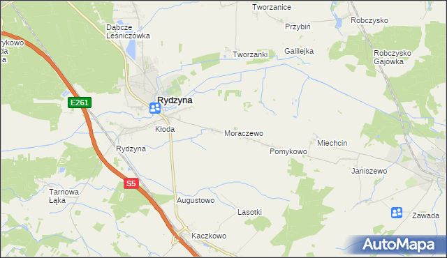 mapa Moraczewo gmina Rydzyna, Moraczewo gmina Rydzyna na mapie Targeo