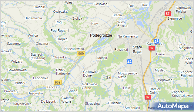 mapa Mostki gmina Stary Sącz, Mostki gmina Stary Sącz na mapie Targeo