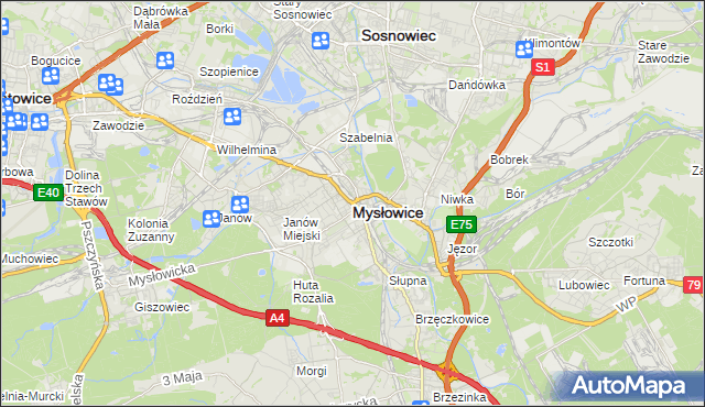 mapa Mysłowice, Mysłowice na mapie Targeo