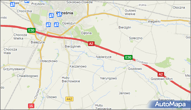 mapa Nadarzyce gmina Września, Nadarzyce gmina Września na mapie Targeo