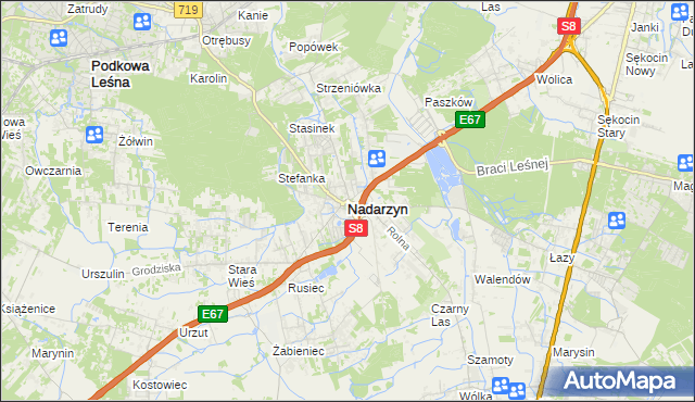 mapa Nadarzyn powiat pruszkowski, Nadarzyn powiat pruszkowski na mapie Targeo