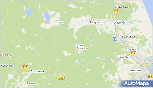 mapa Nowa Jasienica, Nowa Jasienica na mapie Targeo