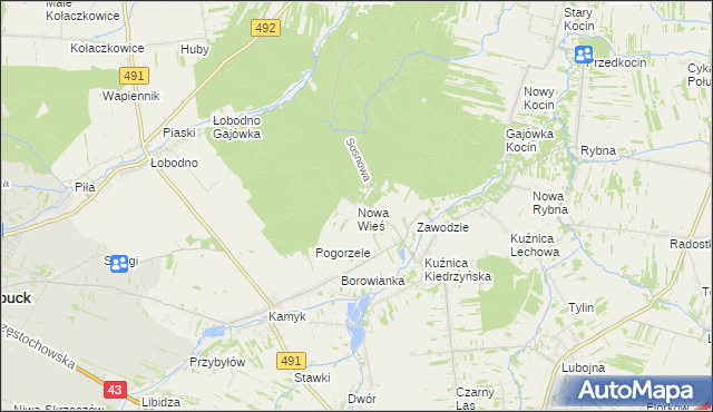 mapa Nowa Wieś gmina Kłobuck, Nowa Wieś gmina Kłobuck na mapie Targeo