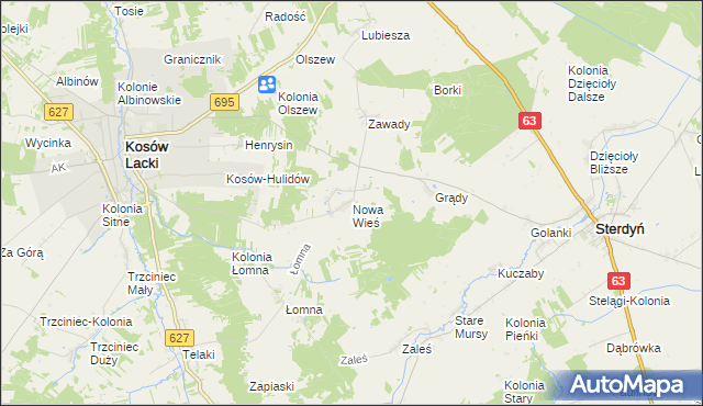 mapa Nowa Wieś gmina Kosów Lacki, Nowa Wieś gmina Kosów Lacki na mapie Targeo