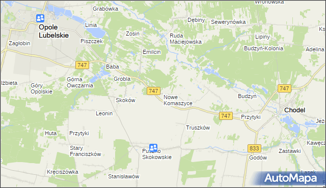 mapa Nowe Komaszyce, Nowe Komaszyce na mapie Targeo