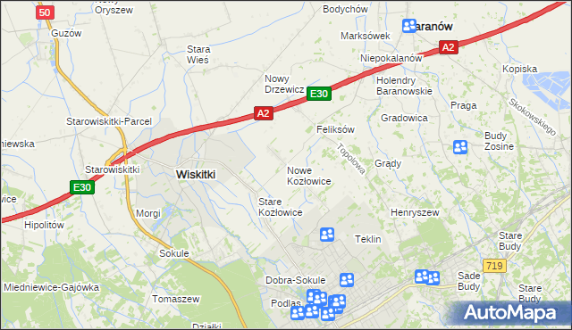 mapa Nowe Kozłowice, Nowe Kozłowice na mapie Targeo