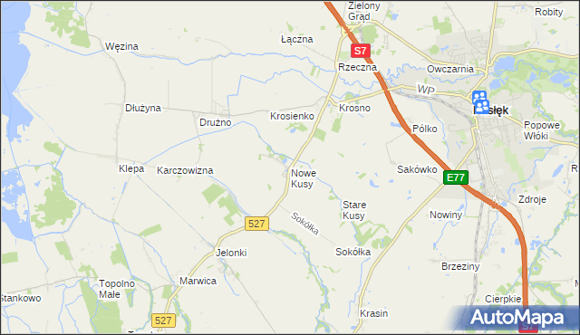 mapa Nowe Kusy, Nowe Kusy na mapie Targeo