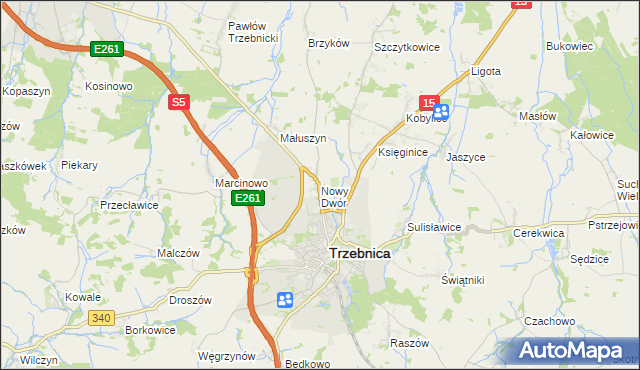 mapa Nowy Dwór gmina Trzebnica, Nowy Dwór gmina Trzebnica na mapie Targeo