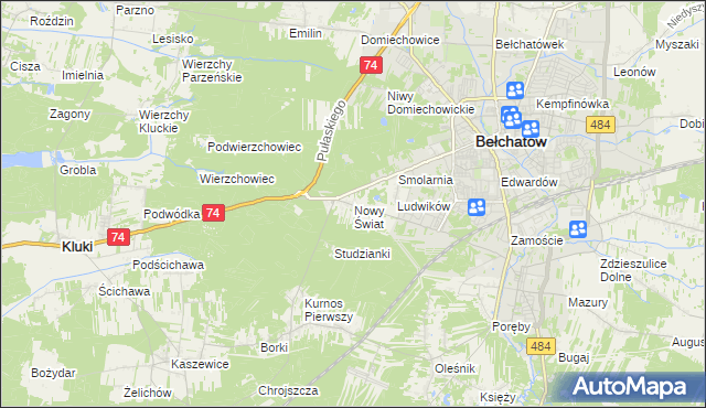 mapa Nowy Świat gmina Bełchatów, Nowy Świat gmina Bełchatów na mapie Targeo