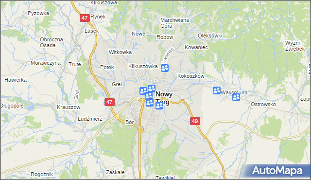 mapa Nowego Targu, Nowy Targ na mapie Targeo