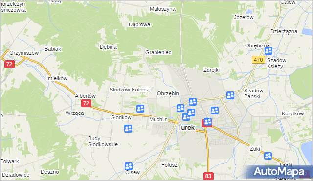 mapa Obrzębin, Obrzębin na mapie Targeo