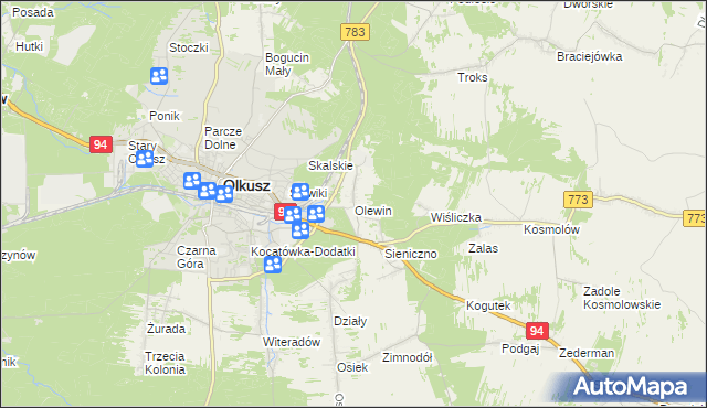 mapa Olewin gmina Olkusz, Olewin gmina Olkusz na mapie Targeo