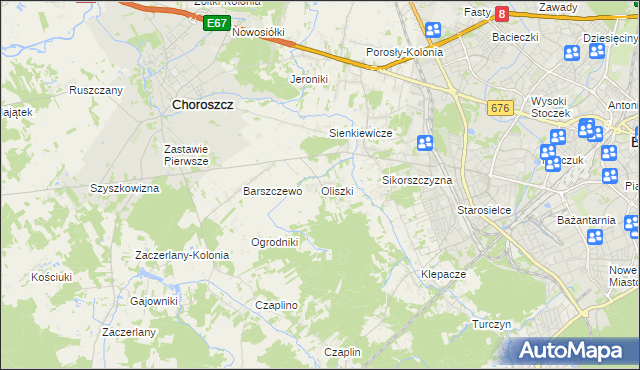 mapa Oliszki gmina Choroszcz, Oliszki gmina Choroszcz na mapie Targeo