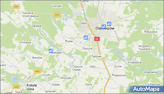 mapa Olszyna gmina Ostrzeszów, Olszyna gmina Ostrzeszów na mapie Targeo