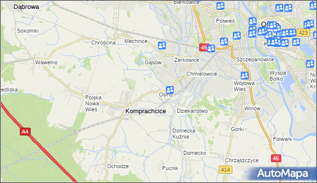 mapa Osiny gmina Komprachcice, Osiny gmina Komprachcice na mapie Targeo
