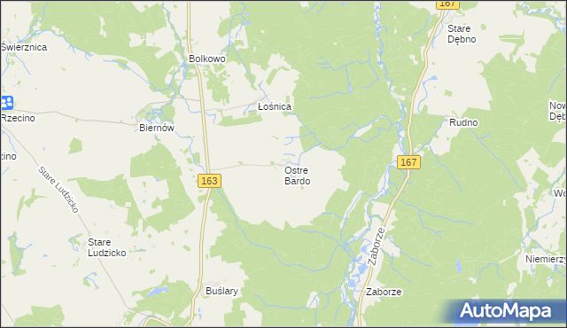 mapa Ostre Bardo gmina Połczyn-Zdrój, Ostre Bardo gmina Połczyn-Zdrój na mapie Targeo