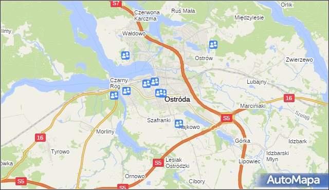 mapa Ostróda, Ostróda na mapie Targeo