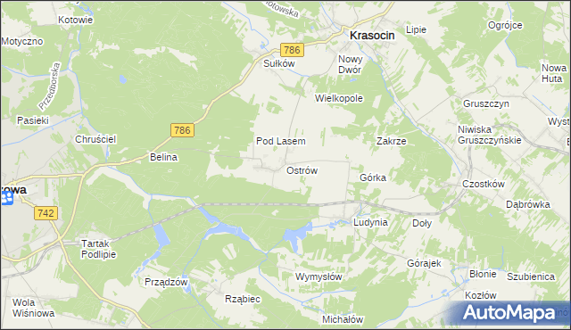 mapa Ostrów gmina Krasocin, Ostrów gmina Krasocin na mapie Targeo