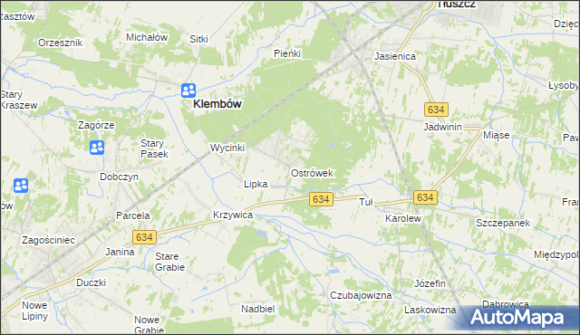 mapa Ostrówek gmina Klembów, Ostrówek gmina Klembów na mapie Targeo