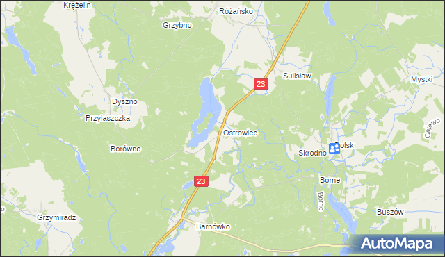 mapa Ostrowiec gmina Dębno, Ostrowiec gmina Dębno na mapie Targeo