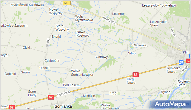 mapa Ostrowy gmina Somianka, Ostrowy gmina Somianka na mapie Targeo