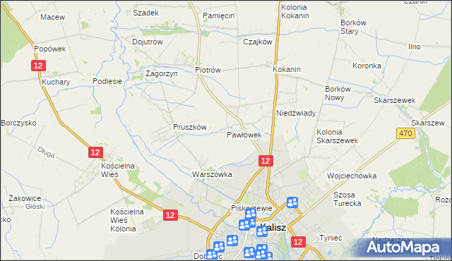 mapa Pawłówek gmina Blizanów, Pawłówek gmina Blizanów na mapie Targeo