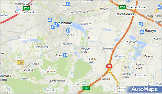 mapa Pęcice Małe, Pęcice Małe na mapie Targeo