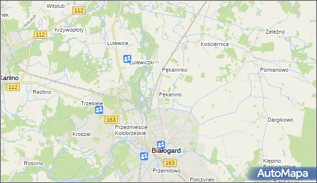 mapa Pękanino gmina Białogard, Pękanino gmina Białogard na mapie Targeo