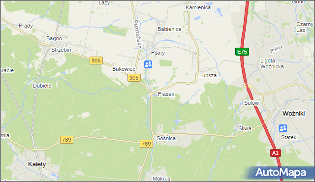 mapa Piasek gmina Woźniki, Piasek gmina Woźniki na mapie Targeo