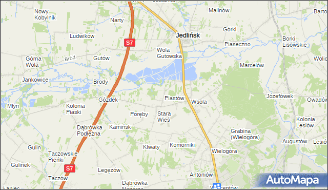 mapa Piastów gmina Jedlińsk, Piastów gmina Jedlińsk na mapie Targeo