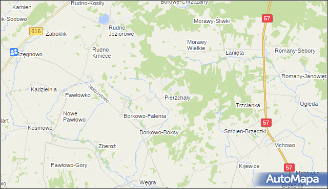 mapa Pierzchały gmina Czernice Borowe, Pierzchały gmina Czernice Borowe na mapie Targeo