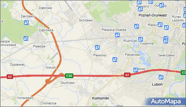 mapa Plewiska gmina Komorniki, Plewiska gmina Komorniki na mapie Targeo